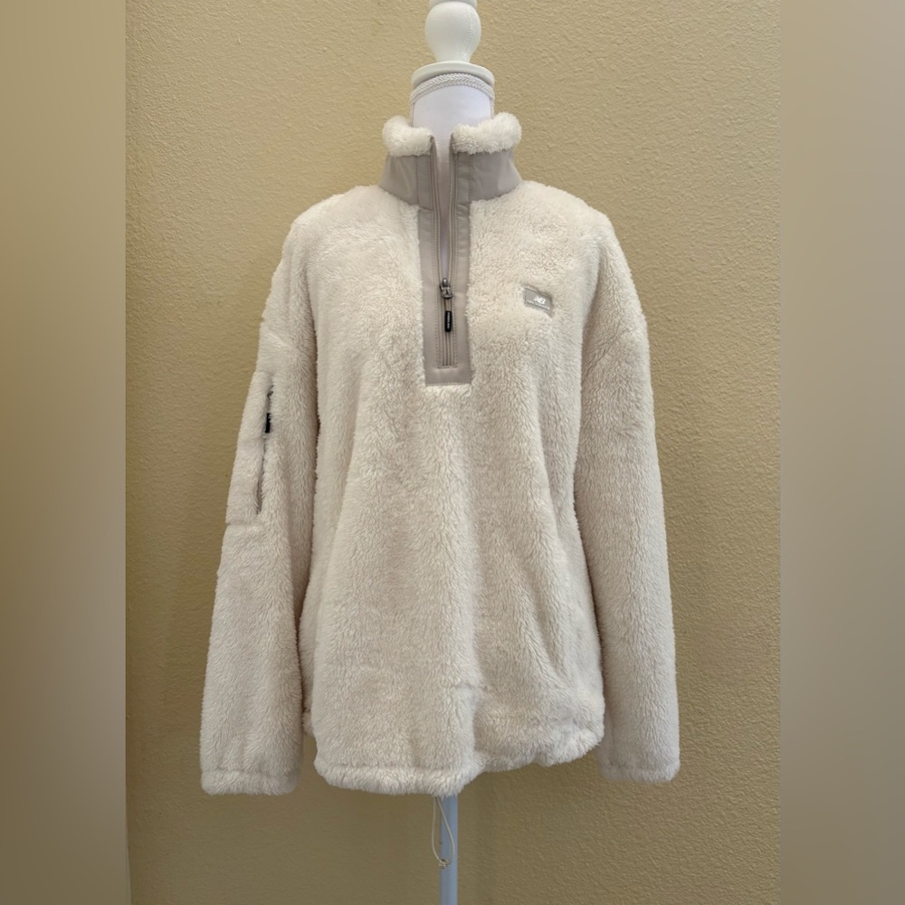 New Balance Womens quarter zip Fleece Jacket Deep Thick Pile IVORY Size Small